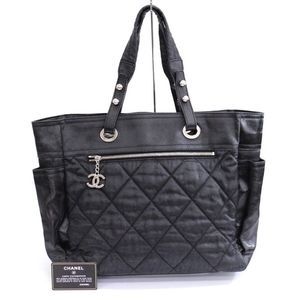 Chanel Paris Biarritz MM Shoulder Bag Black Cocomark Satin